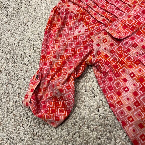 Cocomo Liquid Knit Popover Blouse Sz 1X Pink ORange Geometric Pattern Roll Tab - Picture 5 of 5